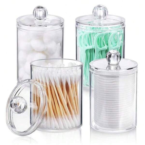4/3/2/1pcs Round Acrylic Cotton Swab Box, Transparent Dustproof Lid Design, Can Store Makeup Pads, Dental Floss, Toothpicks, Minimalist & Elegant, Perfect Organizer For Vanity Table!
