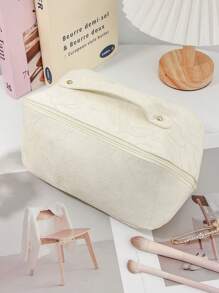 1Pc Pu Leather Makeup Bag Large Capacity Spacious Double Layer Makeup Bag Waterproof PU Leather Cosmetic Bag, Portable Toiletry Bag, Waterproof PU Skincare Pouch, Cosmetic Organizer Bag, PU Leather Waterproof Makeup Pouch, Lightweight Toiletry Bag With Compartments, Big Capacity Travel Makeup Storage Bag, Multi-Functional Travel Organizer Bag, Home & Travel Cosmetic Bag With Divider And Handletravel Essentials For Vacation Summer Holiday Back To School School Stuff Bag For School Travel Bag For Women Makeup Bag For Travel