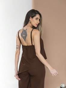 Asymmetric Blouse Set With Elegant Palazzo Pants C3142 - Marrón Chocolate - Ver 6