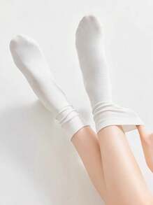 1/4 Pair White Simple Women Breathable Moisture-Wicking Casual Mid-Calf Socks For Spring/Summer, Fall