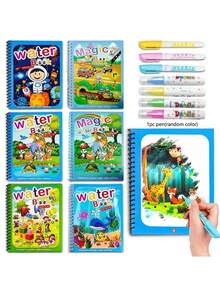 1set Magical Watercolor Painting, Multi Theme, Colorful, Repeatable Coloring Magical Watercolor Painting, Party Gift, Birthday Gift/Some Accessories, Colors, Text, Patterns, Shapes Are All Random - Multicolor - View 4