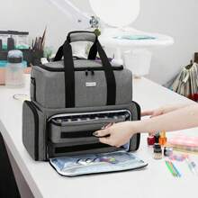 Double Layer Nail Polish Organizer - For 80 Bottles (15 Ml - 0.5 FL.Oz) And UV Nail Lamp, Nail Polish Bag With 2 Detachable Pockets (Only Bag), Brevettato, Purple - 灰色的 - 查看 8