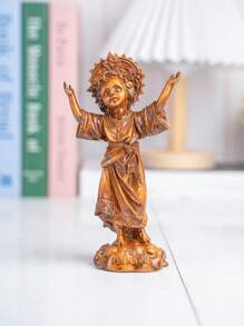 1pc Wooden Texture Christian Believer Virgin Mary And Jesus Decorative Figurine