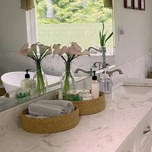 1 pieza/Set de 3 piezas Cesta de almacenamiento redonda de ratán trenzado rústico, adecuada para juguetes, productos cosméticos, decoración del hogar, regalo de boda, y diversos eventos de celebración - Marrón - Ver 7