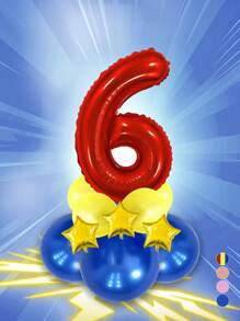 12 Stücke/Set rote große Zahlen 0-9 Ballons, Stern Ballons, Geburtstags Deko Ballons, blaues und gelbes Ballonset, geeignet für Geburtstag, Party Deko, Jahrestag, Abschluss, Vatertag Deko Geschenke