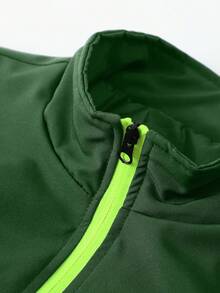 Men's Color-Blocked Zipper Sports Letter Print Sweatpants Set, Casual Fashion And Comfortable Sportswear For Everyday Wear, Suitable For Gym And Outdoor Activities Two-Piece Pack - 綠色 - 查看 3