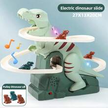 儿童恐龙爬楼梯电动轨道建筑游戏屋，带音乐、灯光、滑梯、冒险游戏、互动玩具，适合男孩和女孩的生日礼物 - 恐龍滑滑梯 - 查看 15