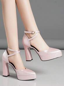 女士镂空高跟鞋，超高跟，粉色、杏色、白色、黑色、红色、银色、金色可选，时尚百搭 - 淺粉色 - 查看 3