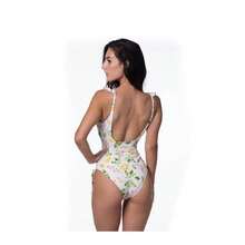 Lemon Print Ruffle Trim One Piece Swimsuit - Yellow - View 8