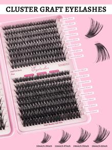 640 DIY D-Curler Eyelash Book, Super Curler Eyelash Extension Set, Multi-Style Eye Makeup Suitable For Beginners, 10-16mm Mixed Length, Natural, Cluster, Fluffy, Dense, Mixed Style, Self-Adhesive, Reusable