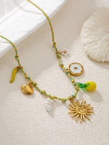1 pezzo Collana con pendente in acciaio inossidabile colorata e carina a tema marino con stella marina, tartaruga e sole, adatta per amici, ragazze o regali, collana dell amicizia a tema oceanico - Multicolore - Visualizzare 6