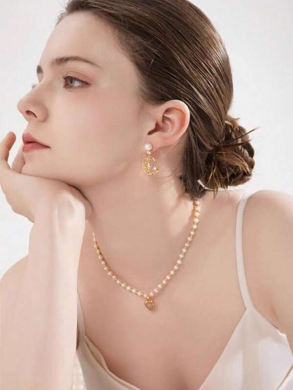 Fashion Jewelry Women Earrings Pearl Star Moon Retro New Earrings Elegant Style Gift Accessories