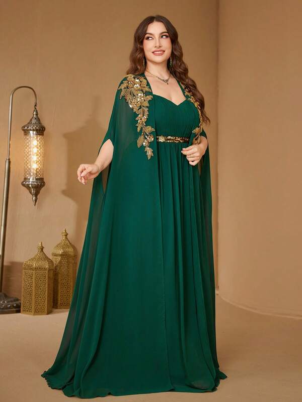 UNITHORSE Trägerloses Große Größen Kleid mit Pailletten Dekor, wandelbarer Bademantel-Stil, leichtes Abendkleid für festliche Anlässe