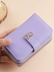 时尚蝴蝶金属扣可折叠简约优雅清新纯色拉链小钱包零钱包紫色女士钱包女式钱包钱包可爱钱包迷你钱包小钱包 - 紫色 - 查看 4