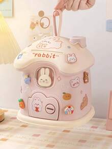 1pc DIY Cute Mini House Piggy Bank, DIY Stickers (Random 3D Sticker Style), Storage Jar, Party Favor, Saving Box, Gift For Men & Women, Birthday, One-Way Lock