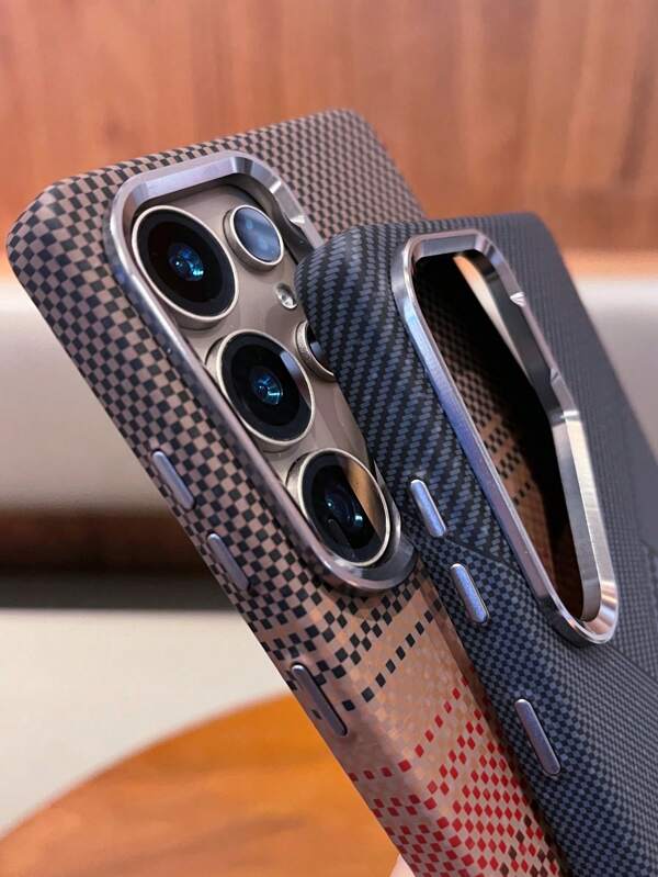 1pc Wireless Charging Supported Phone Case, Metal Carbon Fiber Texture Magnetic Adsorption Case Compatible With Samsung S25 Ultra, Fits Galaxy S24 Ultra S23 Ultra, Protective Cover For Smartphone, Suitable For Girls, Kids, Teens, Boys, Shock-Resistant, Simple, Fashionable