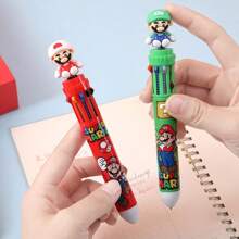 SuperMario 14 Stück/Set Mini Notizbuch mit 10 Cartoon Motiven und ausziehbarem Kugelschreiber, linierter Notizblock, kreatives mehrfarbiges Schreibwarengeset für Büro, Schule, Lernen, Notizen und Weihnachtsschulbedarf, Schulanfang