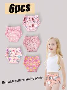 6pcs/Pack Celana Latihan Toilet Anak Lembut - Dapat Dicuci, Sepanjang Musim, Warna Campur, Untuk Latihan Toilet Bayi/Balita - MultiWarna - View 1