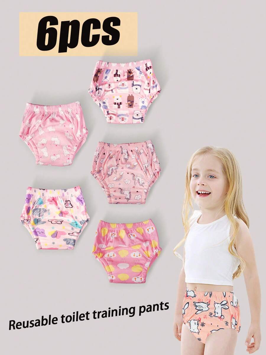 6pcs/Pack Celana Latihan Toilet Anak Lembut - Dapat Dicuci, Sepanjang Musim, Warna Campur, Untuk Latihan Toilet Bayi/Balita - MultiWarna - View 1