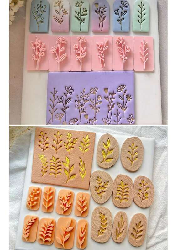 7/8pcs Set Pressed Leaf Pattern Soft Clay Stamp Mold, High Precision Stamp Mold Set For Handmade Gifts, Hairpin, Jewelry, Pendants, Clay Texture, DIY Decorative Earrings, Brooches, Sculpture Making