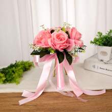 1PC Bridal Bridesmaid Wedding Decoration Rose Artificial Bouquets, Wedding Party Decoration Lifelike Fake Flowers Bridal Shower Wedding Tossing Bouquet Bridal Bouquet For Wedding Ceremony Anniversary