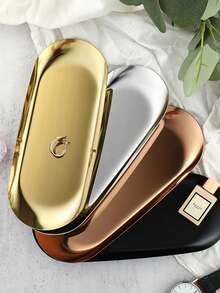 1pc High Aesthetic Stainless Steel Jewelry Plate, Cosmetic Metal Plate, Oval Tray. He Immediately Places A Storage Tray To Bring A High-Quality Experience To Your Life. Storage And Organization. Convenient And Practical. Jewelry Storage.