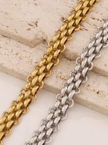 1 Peça Pulseira de Aço Inoxidável Feminina e Masculina, Design de Moda, Pulseira de Corrente Cubana Resistente, À Prova d''Água, Joia