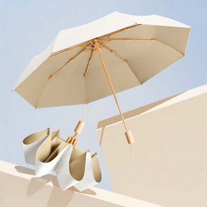 1把8根伞骨彩色涂层折叠伞，带木柄，优雅晴雨两用女士阳伞，春夏之选，伴娘礼物，房间、卧室装饰，海滩、旅行，男女皆宜，度假必备