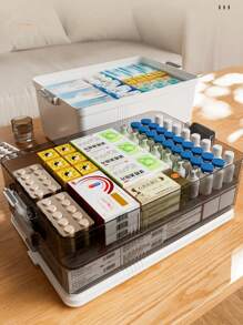 1 pieza Organizador de medicina de plástico de 3 niveles, caja organizadora de medicina, caja de almacenamiento de medicina portátil con ventana de visualización, caja organizadora de medicina de plástico, inodora, segura para alimentos, caja de almacenamiento médico multifuncional para el hogar, con cierre, compartimientos y asa. Para uso doméstico, dormitorio, dormitorio, baño, viajes al aire libre, almacenamiento debajo de la cama, viajes y oficina, color blanco.