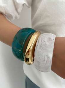 1 pieza Brazalete ancho de resina vintage bohemio exagerado, joyería unisex casual y lujosa para fiestas, idea de regalo de brazalete de metal