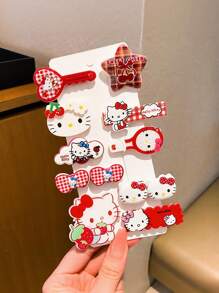 Sanrio 10 piezas de Clips para el cabello de Hello Kitty de Sanrio, accesorios para el cabello infantil, dulces y encantadores de plástico con estampados de colores variados, adecuados para amigas, novias, regalos de cumpleaños, accesorios de playa de verano, accesorios para niñas, cuellos para niñas, aptos para el uso diario y regalos festivos para amigos