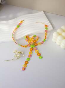 1pc Colorful Daisy Bowknot Choker Necklace, Versatile For Women, Summer