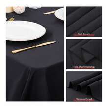 6/10/20 Pack Black Table Cloth Rectangle 60x102 Inch Rectangular Table Cloths For 6 Foot Rectangle Tables, Wrinkle Resistant Polyester Fabric Tablecloth Washable Table Covers For Wedding Party (White/Black) - 黑色 - 查看 3
