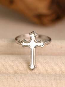 1 pièce Bague design croix en acier inoxydable à la mode, convenant aussi bien aux hommes qu'aux femmes pour un port quotidien