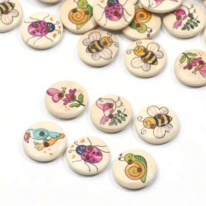 100/50/10pcs 15mm Wooden Buttons - Mixed Pack, Animal And Floral Patterns, 2 Holes, Light Beige Natural Wooden Buttons Suitable For Sewing, Knitting, DIY Handicrafts And Clothing Accessories