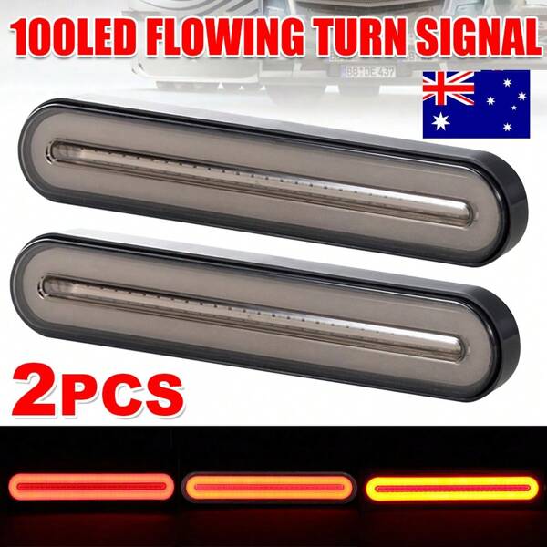 Pair 100LED Halo Neon Flowing Turn Signal Stop Brake Tail Lights Trailer Truck Light Rear Lamp Waterproof