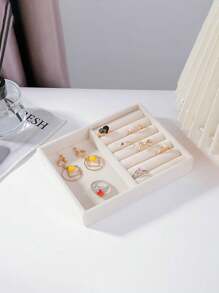 10/1pc Beige And Grey Small Velvet Jewelry Display Tray - Fabric Lined Storage Box For Bracelets, Earrings And Rings, Jewelry Storage Tray, Jewelry Tray, Earrings, Jewelry Necklaces, Rings, Home Decor