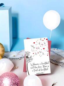 1 Elegant Black & White Condolence Card With Red Hearts & Dandelion Design - Thoughtful Message For Any Occasion, Includes Red Envelope, Condolence Card | Elegant Card Design | Detailed Illustration, Condolence Cards For All Occasions
