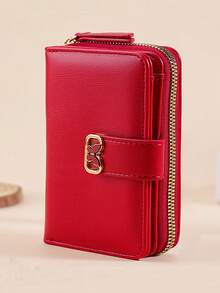 Fashion Butterfly Gold Lock Folding Minimalist Elegant Fresh Solid Color Wallet Zippered Wallet Red Color For Women Wallet Purse Wallet Cute Wallet Wallet Mini Wallet Small Wallet - Red - View 9