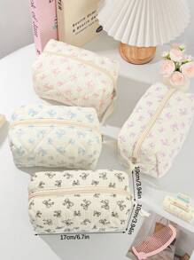 1 Peça Bolsa de Maquiagem Fofa com Laço, Portátil e Compacta, Padrão de Laço Fofo, Bolsa de Toucador de Viagem, Organizador de Maquiagem com Zíper, Bolsa Acolchoada de Cosméticos, Bolsa de Maquiagem Franzida com Zíper, Dobrável e Estilosa para Pincéis, Bolsa de Cosméticos Estética para Presente, Amiga, Itens Essenciais de Viagem, Férias, Verão, Volta às Aulas, Bolsa Escolar, Bolsa de Viagem para Mulheres, Bolsa de Maquiagem para Viagem