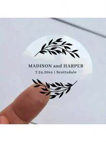 35pcs Personalized Carbon Black Transparent Vinyl Stickers For Simple -6 Styles,Customization Of Leaf Initials Handwritten Circular Wedding Personalized Stickers For Baptism Preferences, Parties, And Wedding Decorations, Black Custom Stickers 40mm School Supplies,Back To School