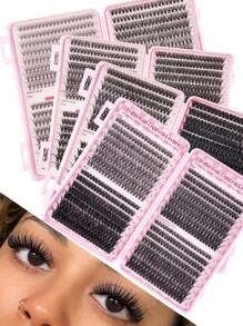 640 DIY D-Curler Eyelash Book, Super Curler Eyelash Extension Set, Multi-Style Eye Makeup Suitable For Beginners, 10-16mm Mixed Length, Natural, Cluster, Fluffy, Dense, Mixed Style, Self-Adhesive, Reusable