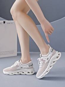 Flipark 1 Pair Women's Fashion Solid Color Running Shoes, Breathable Non-Slip Sports Shoes, Lightweight & Comfortable Outdoor Sneakers, Shock Absorbing Platform Old Chunky Sneakers, Mesh Fabric Slip-On Socks Shoes, Versatile Casual Outdoor School Travel Walking Shoes