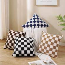 Pack Of 2 Decorative Throw Pillow Covers Checkerboard Luxury Soft Faux Fur Wool Set Cushion Couch Sofa Bedroom 16 X 16-Inch Black, Modern, - Sage Green - 查看 9