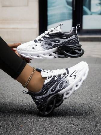 Women's Fashion Streetwear Running Shoes, Shock-Absorbing Comfortable Non-Slip Lace-Up Durable Sneakers, Suitable For Men And Women Outdoor Activities, Gradient Braided Sole