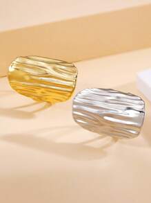 1pc Unique Textured Asymmetrical Stainless Steel Open Ring, Vintage Wide Metal Geometric Plain Band, 18K Gold Vacuum Plated, Water Resistant Fashion Jewelry For Women, Holiday Wear