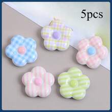 5pcs Cartoon Multicolor Plaid Flower Decor 3D Faux Magnetic Stickers, INS Creative Refrigerator Magnets, Cute Decor Accessories, Office Desk Organizers, Customized For Whiteboards, Storage Cabinets, Dishwashers, Kitchen & Home Decor, Valentine's Day Gifts