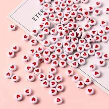 100 颗 7 毫米多色心形亚克力珠，带白色底座，适合制作时尚 DIY 手链、项链、手机挂件、小型企业珠宝 - 不透明多色 - 查看 7