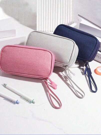 1pc/2-Layer Digital Accessories Storage Bag, Waterproof Portable Electronics Organizer Pouch, Versatile Cable Organizer Bag, Minimalist Solid Color, Suitable For Daily Outings And Home Storage, Can Hold Cables, Chargers, Essential For Travel, Unisex