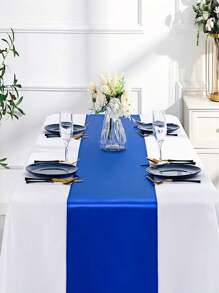 1 Set Rectangular Satin Tablecloth + 1 Set Table Runner, 57.08"X102.3", White/Black/Rose Gold, Satin Tablecloth/Chair Sash/Chair Back Decoration, Suitable For Home, Indoor, Outdoor, Picnic And Camping, Suitable For Decorating All Holidays And Formal Occasions, Applicable To Wedding/Hotel/Restaurant Party/Birthday Party/Easter/Wedding Season